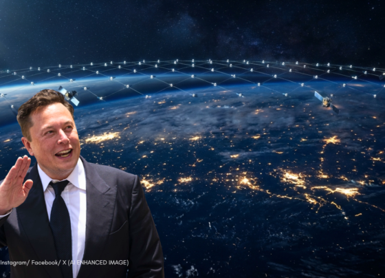 Starlink satellites in low earth orbit forming a global network above Earth for SpaceX IPO